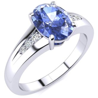 1 1/3ct Oval Shape Tanzanite and Diamond Ring in 10k White Gold
