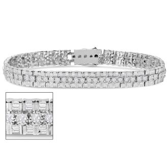 3 Carat Round and Baguette Thick Diamond Bracelet In Sterling Silver, 7 Inches