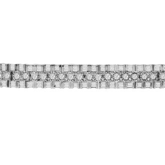 3 Carat Round and Baguette Thick Diamond Bracelet In Sterling Silver, 7 Inches