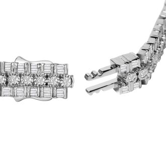 3 Carat Round and Baguette Thick Diamond Bracelet In Sterling Silver, 7 Inches