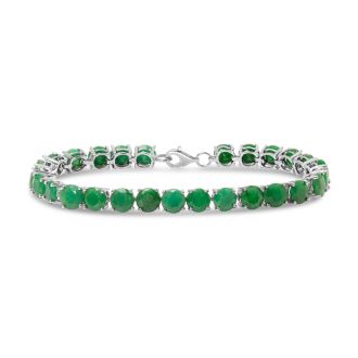 20 Carat Emerald Tennis Bracelet In Sterling Silver, 7 Inches