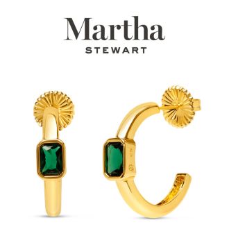 Martha Stewart Gold Hoop Earrings, Emerald Green