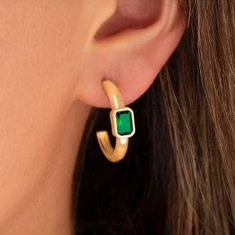 Martha Stewart Gold Hoop Earrings, Emerald Green