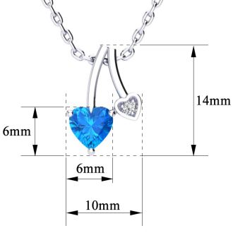 1/2ct Heart Shaped Blue Topaz and Diamond Necklace in 10k White Gold