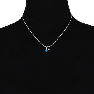 1/2ct Heart Shaped Blue Topaz and Diamond Necklace in 10k White Gold