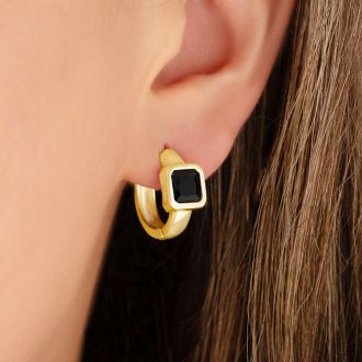Martha Stewart Gold Huggie Hoop Earrings, Black Onyx