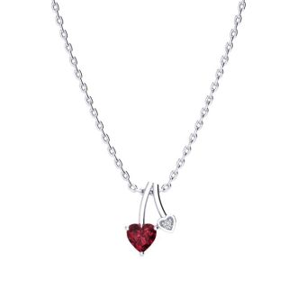Garnet Necklace: Garnet Jewelry: 1/2ct Heart Shaped Garnet and Diamond Necklace in 10k White Gold