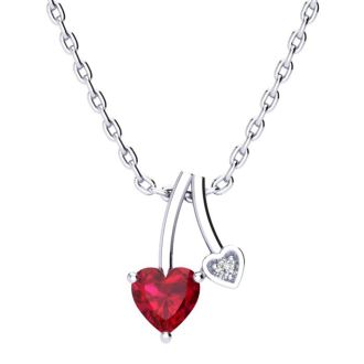 1/2ct Heart Shaped Created Ruby and Diamond Necklace in 10k White Gold