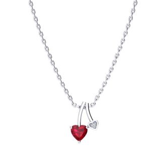 1/2ct Heart Shaped Created Ruby and Diamond Necklace in 10k White Gold