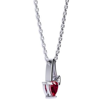 1/2ct Heart Shaped Created Ruby and Diamond Necklace in 10k White Gold