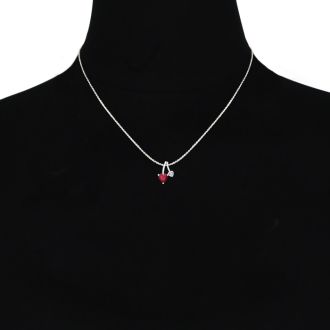 1/2ct Heart Shaped Created Ruby and Diamond Necklace in 10k White Gold
