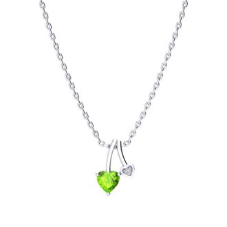 1/2ct Heart Shaped Peridot and Diamond Necklace in 10k White Gold