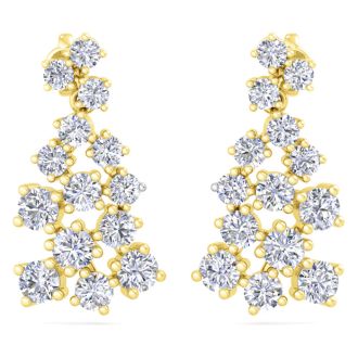 4 Carat Lab Grown Diamond Cluster Drop Earrings In 14 Karat Yellow Gold