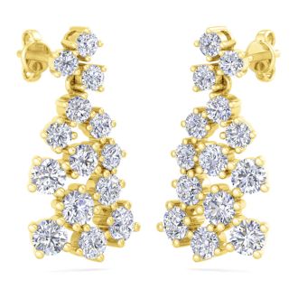 4 Carat Lab Grown Diamond Cluster Drop Earrings In 14 Karat Yellow Gold