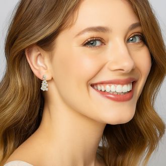 4 Carat Lab Grown Diamond Cluster Drop Earrings In 14 Karat Yellow Gold