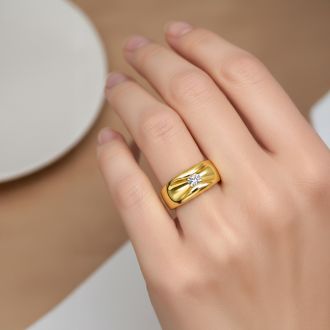 Estate Jewelry Gents Tension Set Solitaire Ring In Yellow Gold Overlay With Zirconia, Size 9