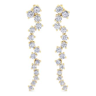 2 Carat Lab Grown Diamond Line Drop Earrings In 14 Karat Yellow Gold, 2 Inches