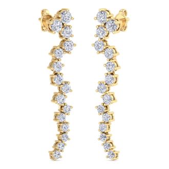 2 Carat Lab Grown Diamond Line Drop Earrings In 14 Karat Yellow Gold, 2 Inches