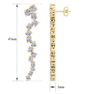 2 Carat Lab Grown Diamond Line Drop Earrings In 14 Karat Yellow Gold, 2 Inches