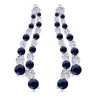 4 Carat Sapphire and Lab Grown Diamond Line Drop Earrings In 14 Karat White Gold, 1 1/2 Inches