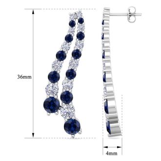 4 Carat Sapphire and Lab Grown Diamond Line Drop Earrings In 14 Karat White Gold, 1 1/2 Inches