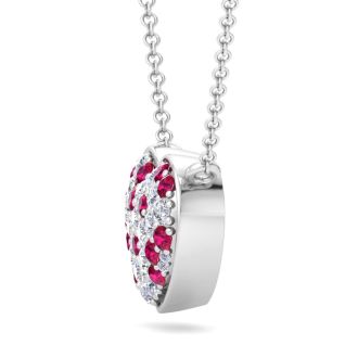 2 Carat Ruby and Lab Grown Diamond Heart Necklace In 14 Karat White Gold, 1 1/2 Inches