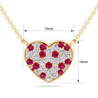2 Carat Ruby and Lab Grown Diamond Heart Necklace In 14 Karat Yellow Gold, 1 1/2 Inches