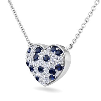 2 Carat Sapphire and Lab Grown Diamond Heart Necklace In 14 Karat White Gold, 1 1/2 Inches