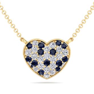 2 Carat Sapphire and Lab Grown Diamond Heart Necklace In 14 Karat Yellow Gold, 1 1/2 Inches