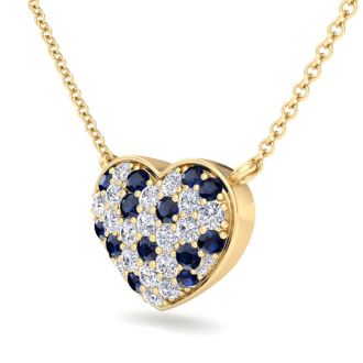 2 Carat Sapphire and Lab Grown Diamond Heart Necklace In 14 Karat Yellow Gold, 1 1/2 Inches