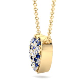 2 Carat Sapphire and Lab Grown Diamond Heart Necklace In 14 Karat Yellow Gold, 1 1/2 Inches