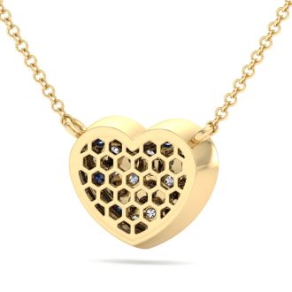 2 Carat Sapphire and Lab Grown Diamond Heart Necklace In 14 Karat Yellow Gold, 1 1/2 Inches