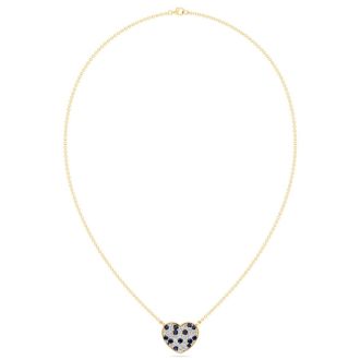2 Carat Sapphire and Lab Grown Diamond Heart Necklace In 14 Karat Yellow Gold, 1 1/2 Inches