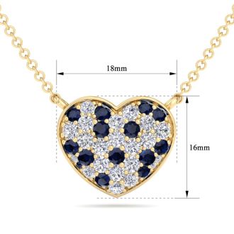 2 Carat Sapphire and Lab Grown Diamond Heart Necklace In 14 Karat Yellow Gold, 1 1/2 Inches