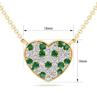 2 Carat Emerald and Lab Grown Diamond Heart Necklace In 14 Karat Yellow Gold, 1 1/2 Inches