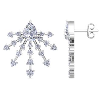3 1/2 Carat Pear Shape Lab Grown Diamond Spray Drop Earrings In 14 Karat White Gold