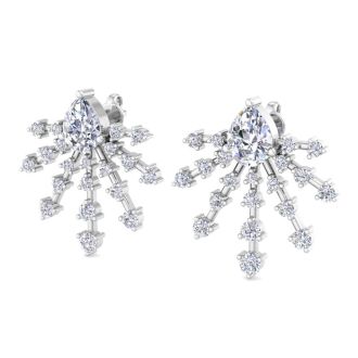 3 1/2 Carat Pear Shape Lab Grown Diamond Spray Drop Earrings In 14 Karat White Gold