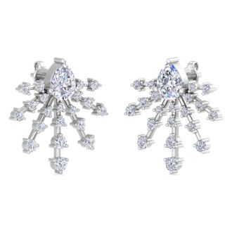 3 1/2 Carat Pear Shape Lab Grown Diamond Spray Drop Earrings In 14 Karat White Gold