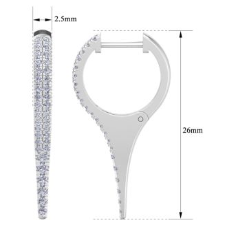 3/4 Carat Lab Grown Diamond Hoop Drop Earrings In 14 Karat White Gold, 1 Inch