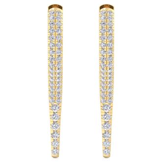 3/4 Carat Lab Grown Diamond Hoop Drop Earrings In 14 Karat Yellow Gold, 1 Inch
