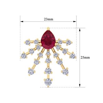 3 1/2 Carat Pear Shape Ruby and Lab Grown Diamond Spray Drop Earrings In 14 Karat Yellow Gold