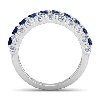4 Carat Sapphire and Lab Grown Diamond Band Ring In 14K White Gold