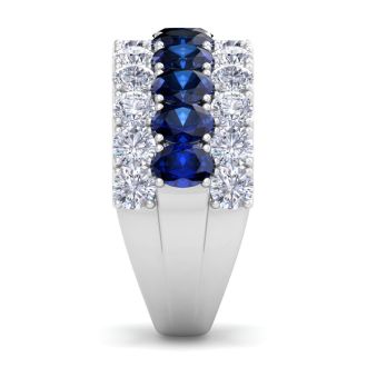 4 Carat Sapphire and Lab Grown Diamond Band Ring In 14K White Gold