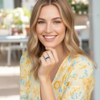 4 Carat Sapphire and Lab Grown Diamond Band Ring In 14K White Gold