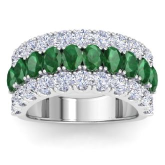 4 Carat Emerald and Lab Grown Diamond Band Ring In 14K White Gold