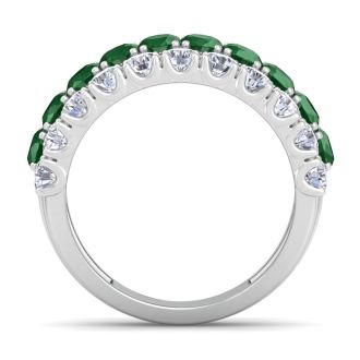 4 Carat Emerald and Lab Grown Diamond Band Ring In 14K White Gold
