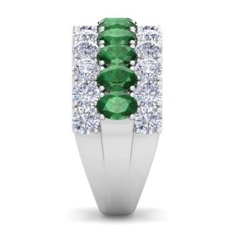 4 Carat Emerald and Lab Grown Diamond Band Ring In 14K White Gold