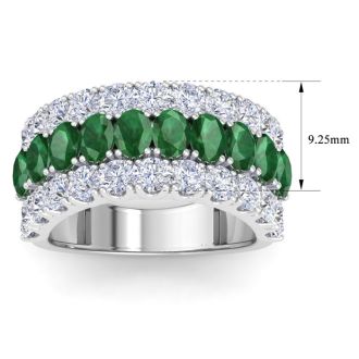 4 Carat Emerald and Lab Grown Diamond Band Ring In 14K White Gold