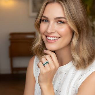 4 Carat Emerald and Lab Grown Diamond Band Ring In 14K White Gold