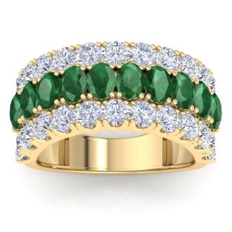 4 Carat Emerald and Lab Grown Diamond Band Ring In 14K Yellow Gold